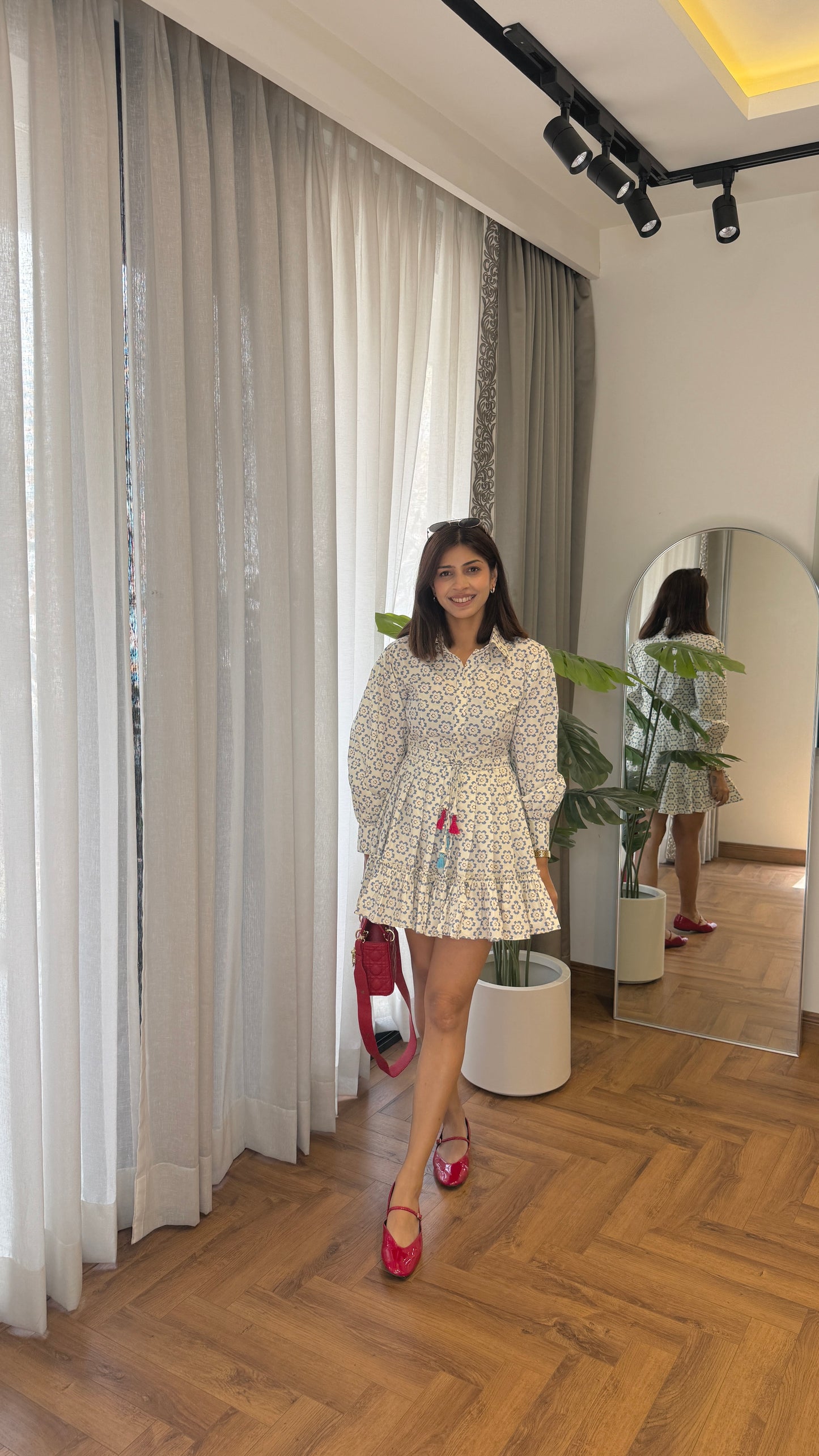 Floral Print Tie-Waist Mini Dress