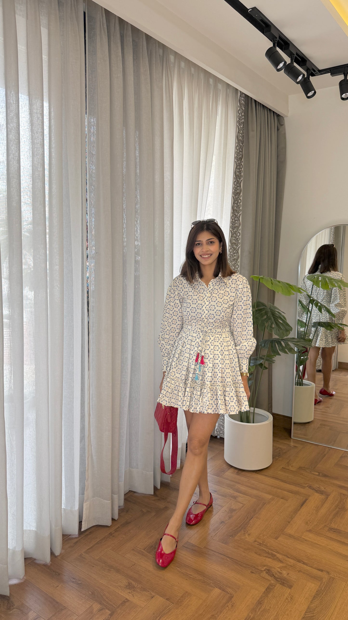 Floral Print Tie-Waist Mini Dress