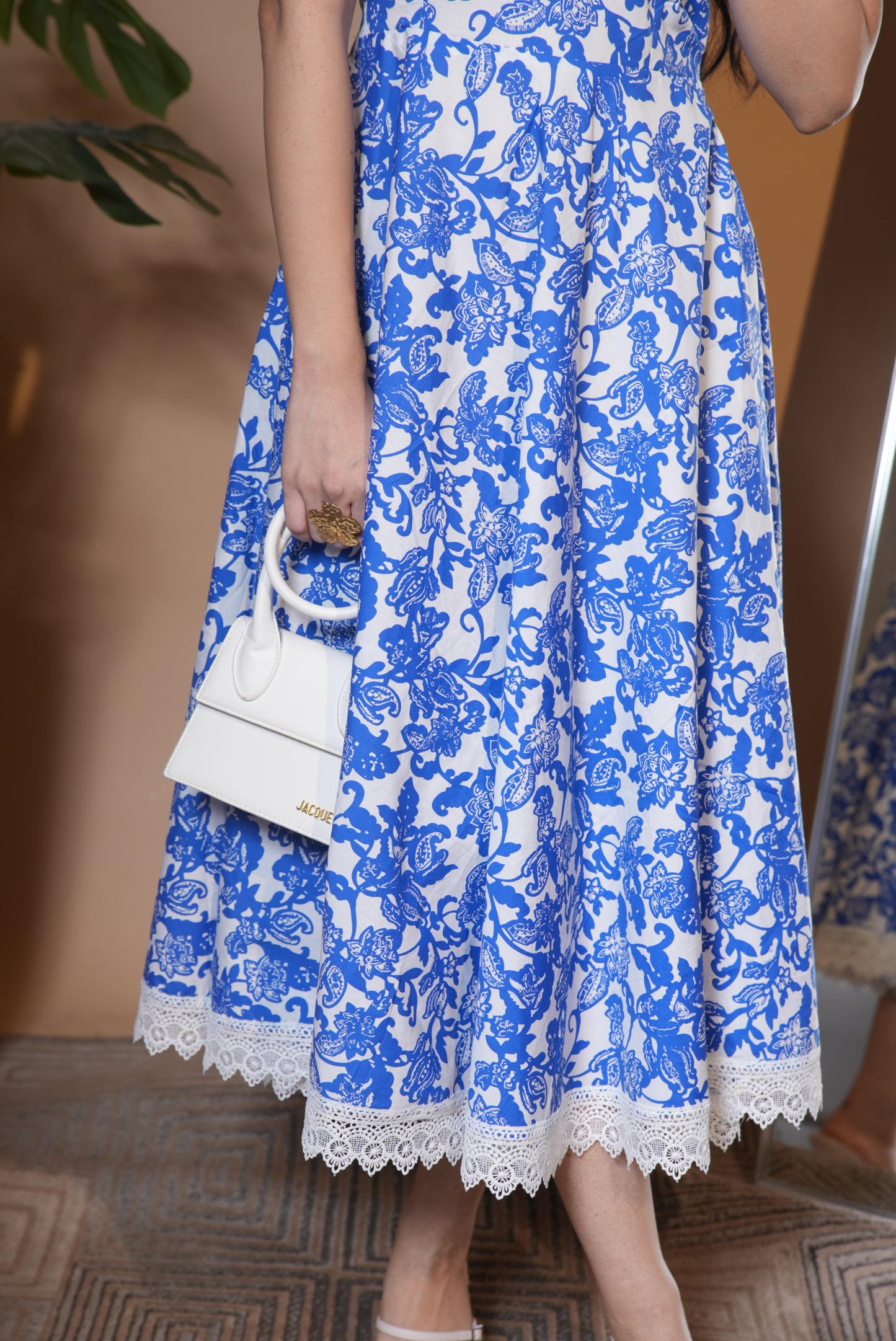 Blue & White Floral V-Neck Maxi Dress