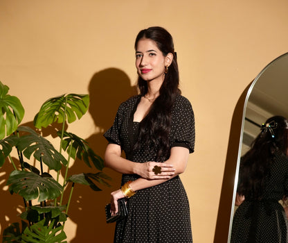 Noir Charm Polka V-Neck Maxi Dress