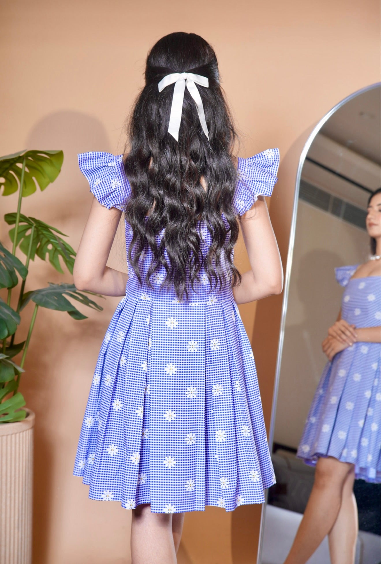 Lavender Bloom Gingham Mini Dress