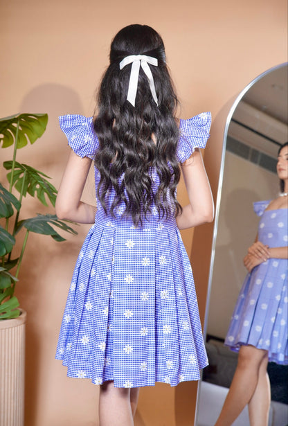 Lavender Bloom Gingham Mini Dress