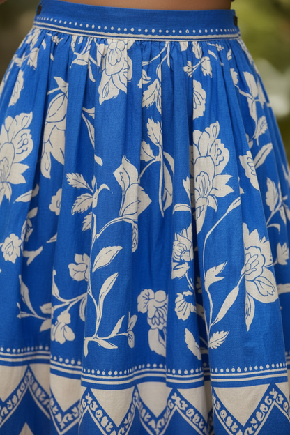 Azure Bloom Crop Top & Skirt Co-ord Set